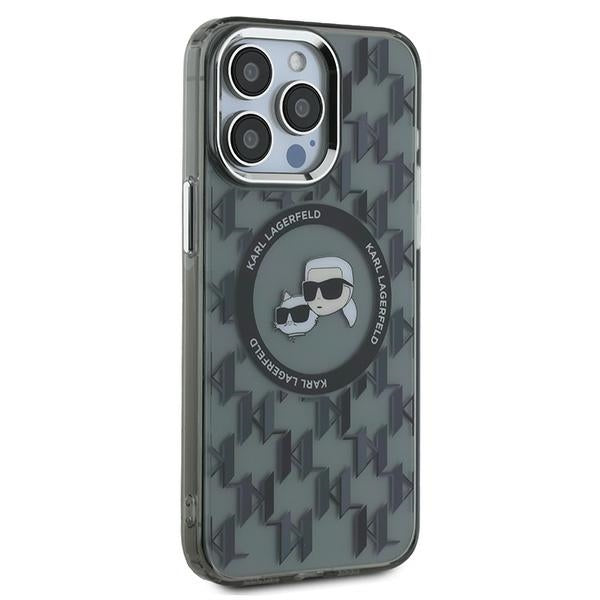 Capa MagSafe para Apple iPhone 15 Pro Max, Karl Lagerfeld, IML Monograma Karl & Cabeças de Choupette, Preta