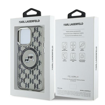 Capa MagSafe para Apple iPhone 15 Pro Max, Karl Lagerfeld, IML Monograma Karl & Cabeças de Choupette, Preta