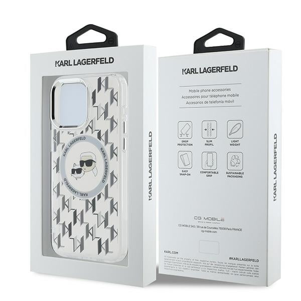 Capa MagSafe para Apple iPhone 15 Pro Max, Karl Lagerfeld, IML Monograma Karl & Cabeças de Choupette, Transparente