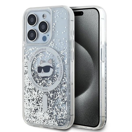 Capa MagSafe para Apple iPhone 15 Pro Max, Karl Lagerfeld, Liquid Glitter Choupette Head, Transparente
