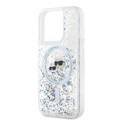 Capa MagSafe para Apple iPhone 15 Pro Max, Karl Lagerfeld, Liquid Glitter Karl & Choupette's Heads, Transparente