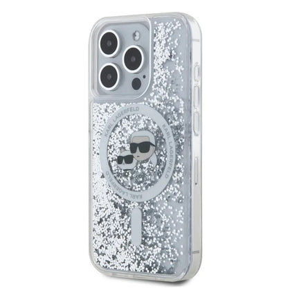 Capa MagSafe para Apple iPhone 15 Pro Max, Karl Lagerfeld, Liquid Glitter Karl & Choupette's Heads, Transparente