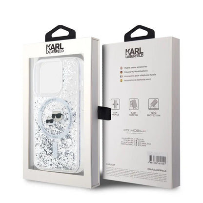 Capa MagSafe para Apple iPhone 15 Pro Max, Karl Lagerfeld, Liquid Glitter Karl & Choupette's Heads, Transparente