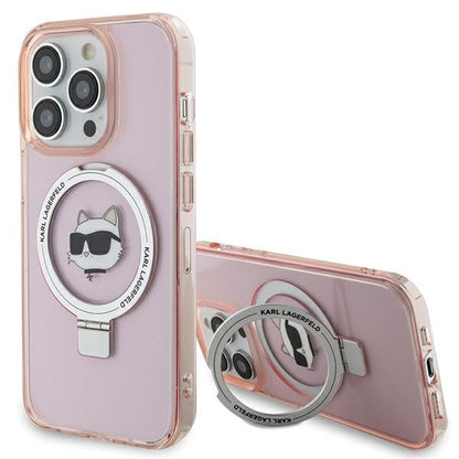 Capa MagSafe para Apple iPhone 15 Pro Max, Karl Lagerfeld, Ring Stand Choupette's Head, Rosa