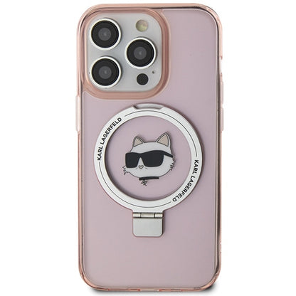 Capa MagSafe para Apple iPhone 15 Pro Max, Karl Lagerfeld, Ring Stand Choupette's Head, Rosa