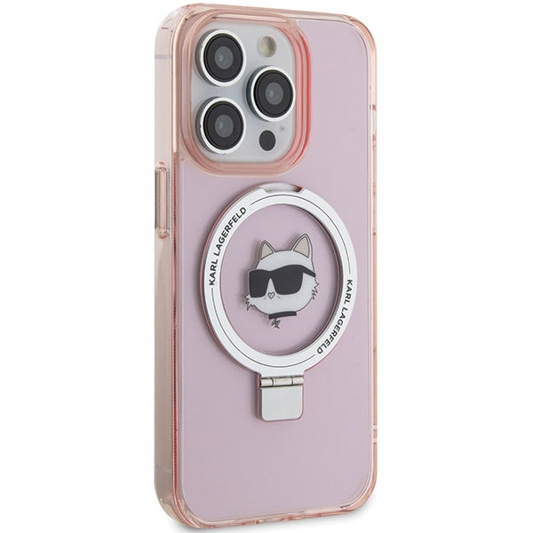 Capa MagSafe para Apple iPhone 15 Pro Max, Karl Lagerfeld, Ring Stand Choupette's Head, Rosa