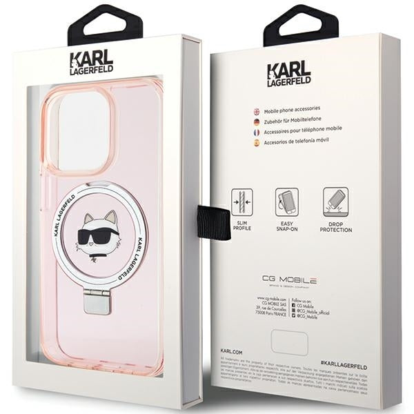 Capa MagSafe para Apple iPhone 15 Pro Max, Karl Lagerfeld, Ring Stand Choupette's Head, Rosa