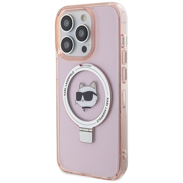 Capa MagSafe para Apple iPhone 15 Pro Max, Karl Lagerfeld, Ring Stand Choupette's Head, Rosa