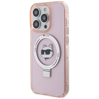 Capa MagSafe para Apple iPhone 15 Pro Max, Karl Lagerfeld, Ring Stand Choupette's Head, Rosa