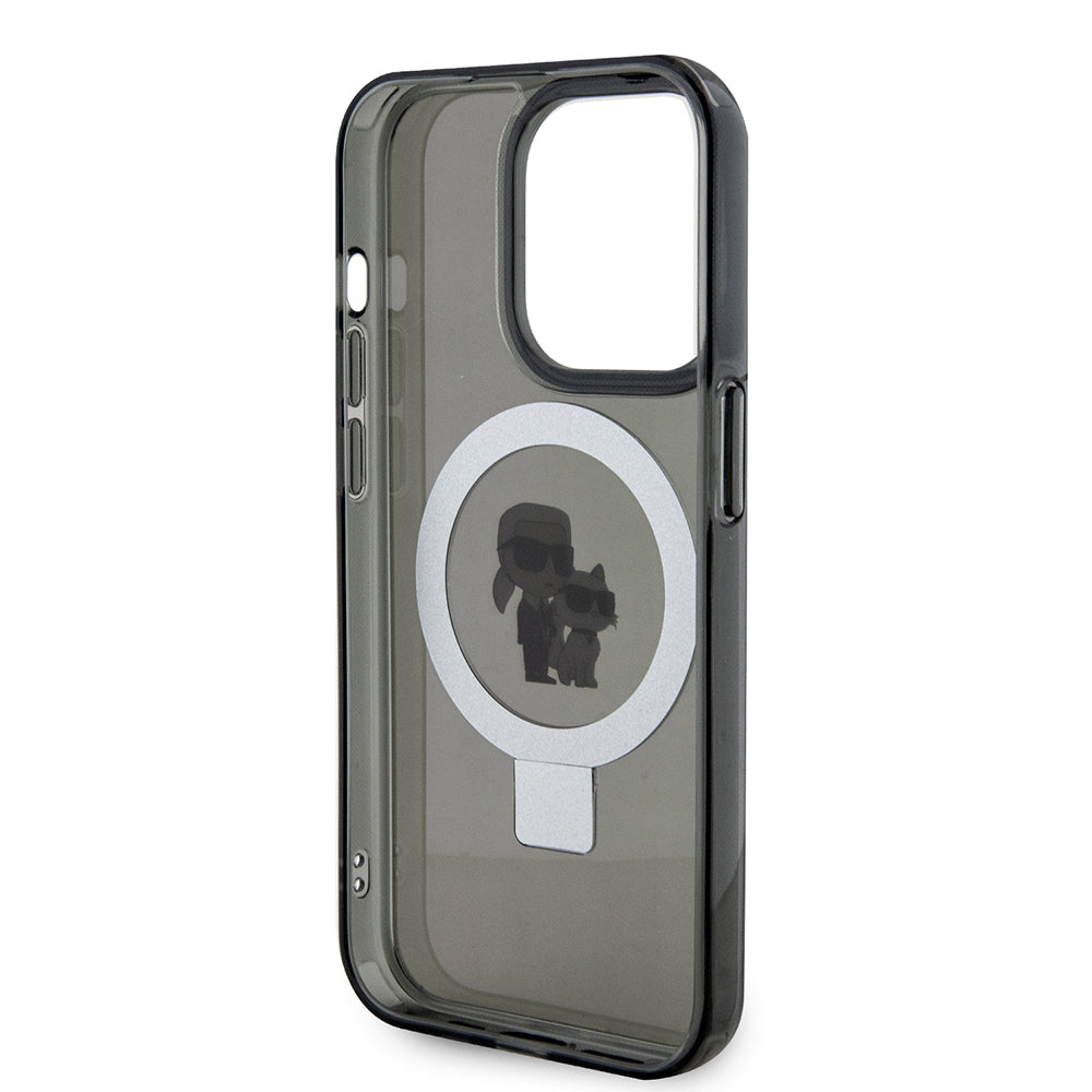 Capa MagSafe para Apple iPhone 15 Pro Max, Karl Lagerfeld, Ring Stand Karl & Choupette, Preta