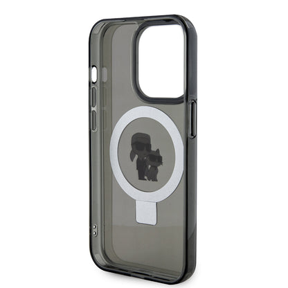 Capa MagSafe para Apple iPhone 15 Pro Max, Karl Lagerfeld, Ring Stand Karl & Choupette, Preta