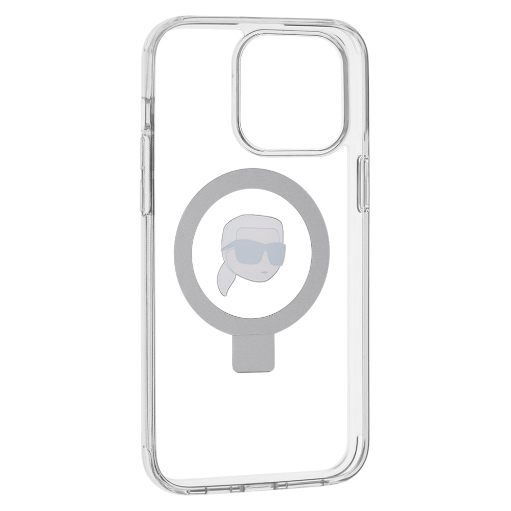 Capa MagSafe para Apple iPhone 15 Pro Max, Karl Lagerfeld, Ring Stand Karl's Head, Branca