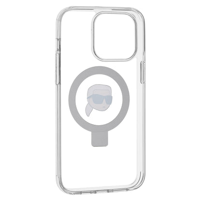Capa MagSafe para Apple iPhone 15 Pro Max, Karl Lagerfeld, Ring Stand Karl's Head, Branca