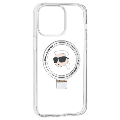 Capa MagSafe para Apple iPhone 15 Pro Max, Karl Lagerfeld, Ring Stand Karl's Head, Branca
