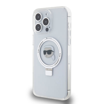 Capa MagSafe para Apple iPhone 15 Pro Max, Karl Lagerfeld, Ring Stand Karl's Head, Branca