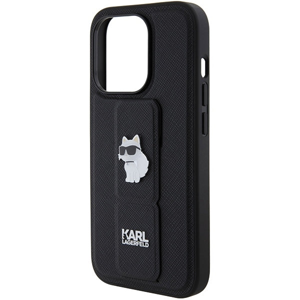 Capa MagSafe para Apple iPhone 15 Pro Max, Karl Lagerfeld, Saffiano Gripstand Choupette, Preta