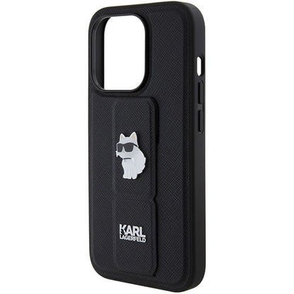 Capa MagSafe para Apple iPhone 15 Pro Max, Karl Lagerfeld, Saffiano Gripstand Choupette, Preta