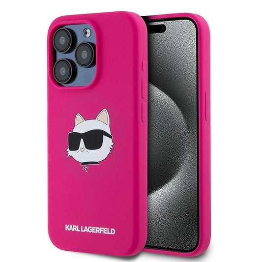 Capa MagSafe para Apple iPhone 15 Pro Max, Karl Lagerfeld, Silicone Choupette's Head, Fúcsia