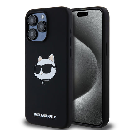 Capa MagSafe para Apple iPhone 15 Pro Max, Karl Lagerfeld, Silicone Choupette's Head, Preta