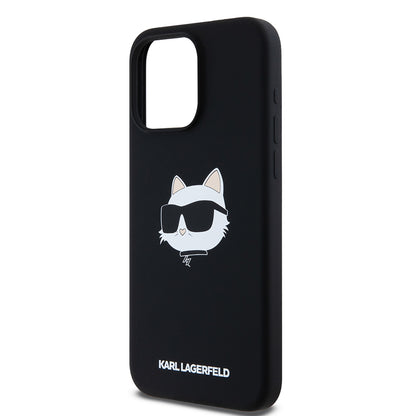 Capa MagSafe para Apple iPhone 15 Pro Max, Karl Lagerfeld, Silicone Choupette's Head, Preta