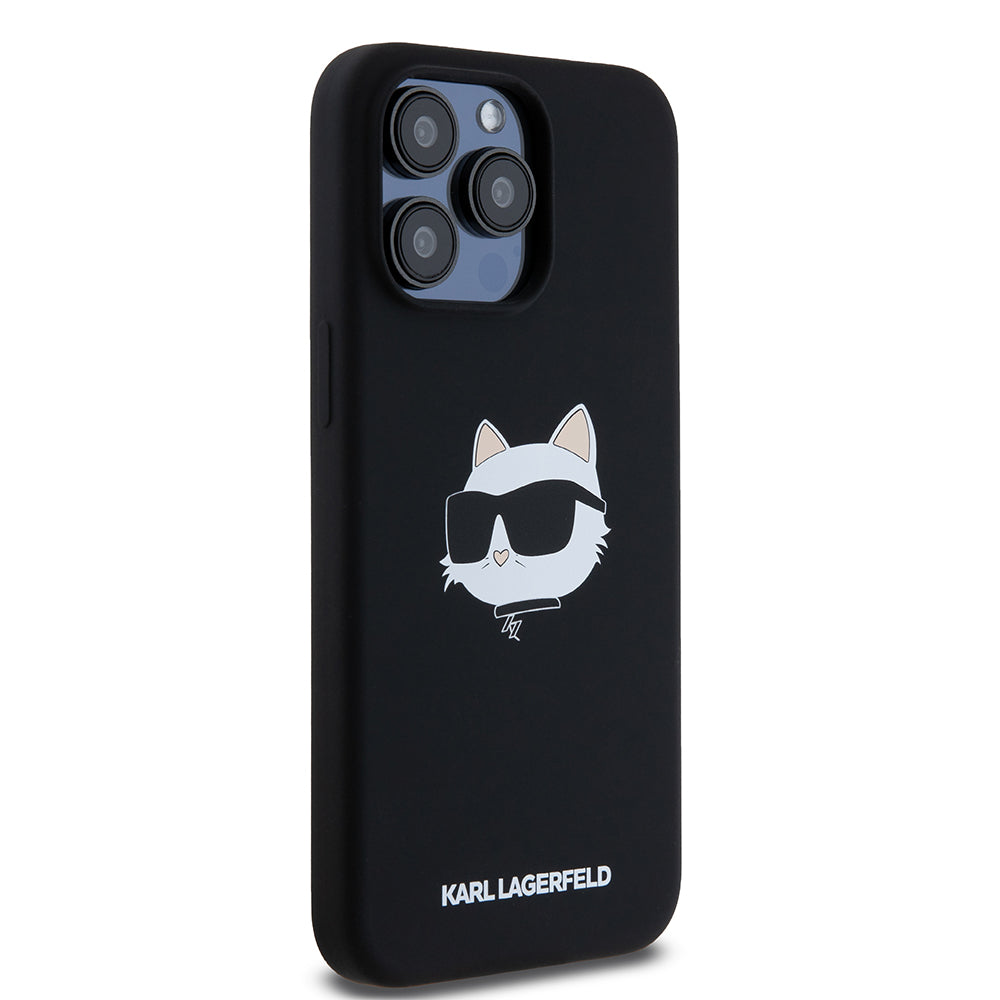Capa MagSafe para Apple iPhone 15 Pro Max, Karl Lagerfeld, Silicone Choupette's Head, Preta