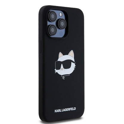 Capa MagSafe para Apple iPhone 15 Pro Max, Karl Lagerfeld, Silicone Choupette's Head, Preta