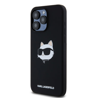 Capa MagSafe para Apple iPhone 15 Pro Max, Karl Lagerfeld, Silicone Choupette's Head, Preta