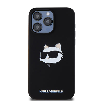 Capa MagSafe para Apple iPhone 15 Pro Max, Karl Lagerfeld, Silicone Choupette's Head, Preta