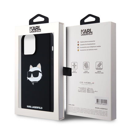 Capa MagSafe para Apple iPhone 15 Pro Max, Karl Lagerfeld, Silicone Choupette's Head, Preta