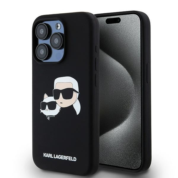 Capa MagSafe para Apple iPhone 15 Pro Max, Karl Lagerfeld, Silicone Karl & Choupette, Preta