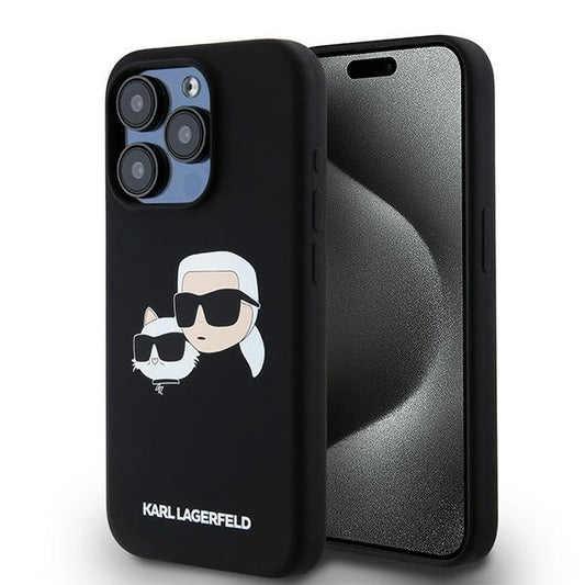 Capa MagSafe para Apple iPhone 15 Pro Max, Karl Lagerfeld, Silicone Karl & Choupette, Preta