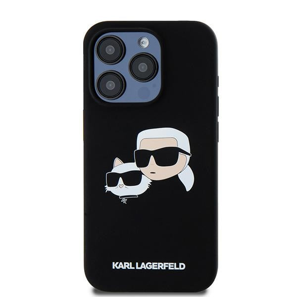 Capa MagSafe para Apple iPhone 15 Pro Max, Karl Lagerfeld, Silicone Karl & Choupette, Preta