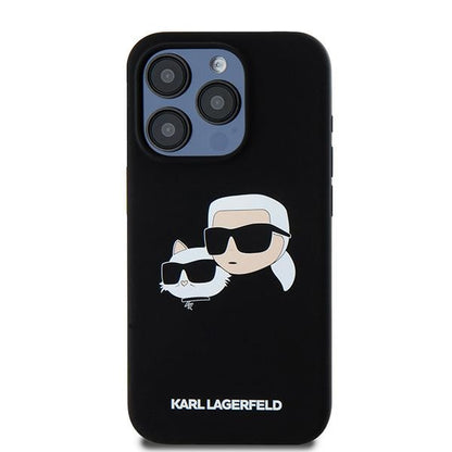 Capa MagSafe para Apple iPhone 15 Pro Max, Karl Lagerfeld, Silicone Karl & Choupette, Preta