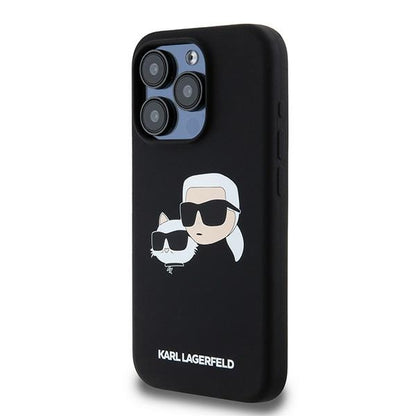 Capa MagSafe para Apple iPhone 15 Pro Max, Karl Lagerfeld, Silicone Karl & Choupette, Preta