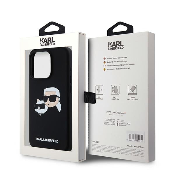 Capa MagSafe para Apple iPhone 15 Pro Max, Karl Lagerfeld, Silicone Karl & Choupette, Preta