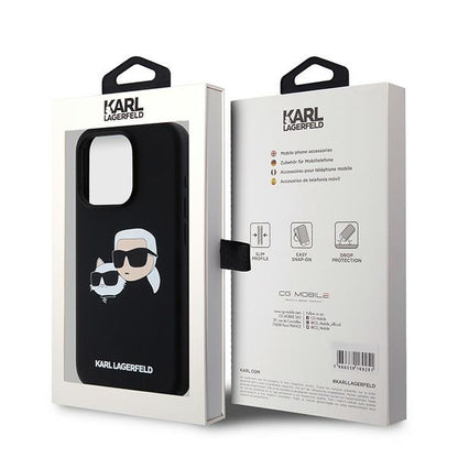 Capa MagSafe para Apple iPhone 15 Pro Max, Karl Lagerfeld, Silicone Karl & Choupette, Preta