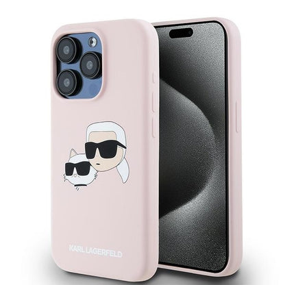Capa MagSafe para Apple iPhone 15 Pro Max, Karl Lagerfeld, Silicone Karl & Choupette, Rosa