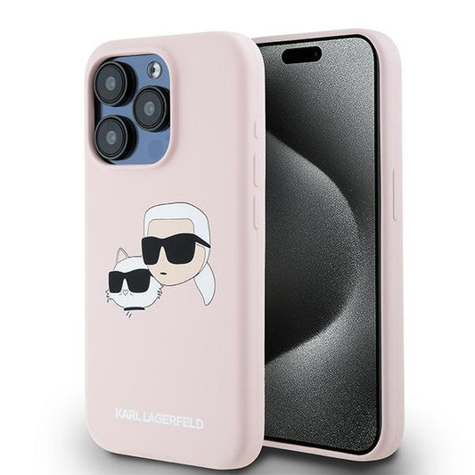 Capa MagSafe para Apple iPhone 15 Pro Max, Karl Lagerfeld, Silicone Karl & Choupette, Rosa