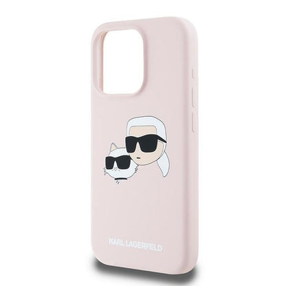 Capa MagSafe para Apple iPhone 15 Pro Max, Karl Lagerfeld, Silicone Karl & Choupette, Rosa
