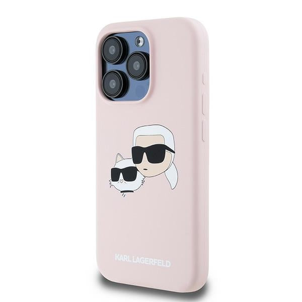 Capa MagSafe para Apple iPhone 15 Pro Max, Karl Lagerfeld, Silicone Karl & Choupette, Rosa