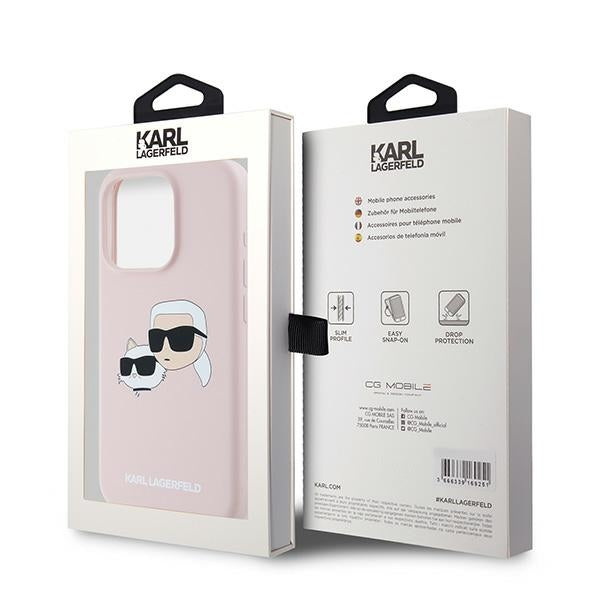 Capa MagSafe para Apple iPhone 15 Pro Max, Karl Lagerfeld, Silicone Karl & Choupette, Rosa