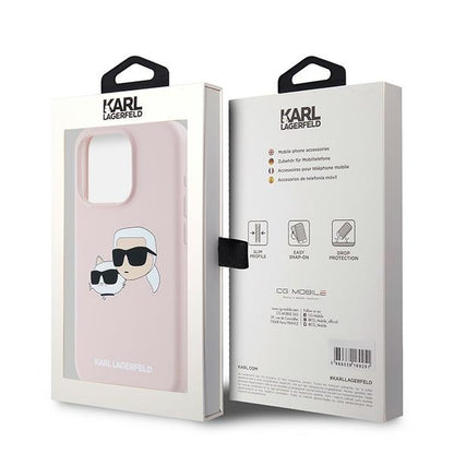 Capa MagSafe para Apple iPhone 15 Pro Max, Karl Lagerfeld, Silicone Karl & Choupette, Rosa