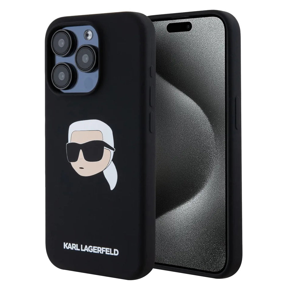 Capa MagSafe para Apple iPhone 15 Pro Max, Karl Lagerfeld, Silicone Karl's Head, Preta