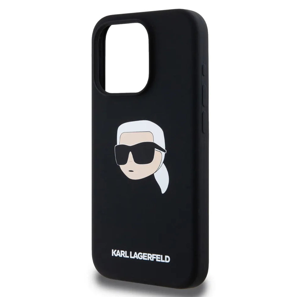 Capa MagSafe para Apple iPhone 15 Pro Max, Karl Lagerfeld, Silicone Karl's Head, Preta