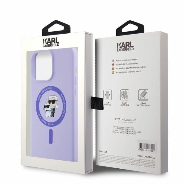 Capa MagSafe para Apple iPhone 15 Pro Max, Karl Lagerfeld, Anel de Silicone Karl & Choupette, Roxo