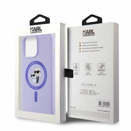 Capa MagSafe para Apple iPhone 15 Pro Max, Karl Lagerfeld, Anel de Silicone Karl & Choupette, Roxo