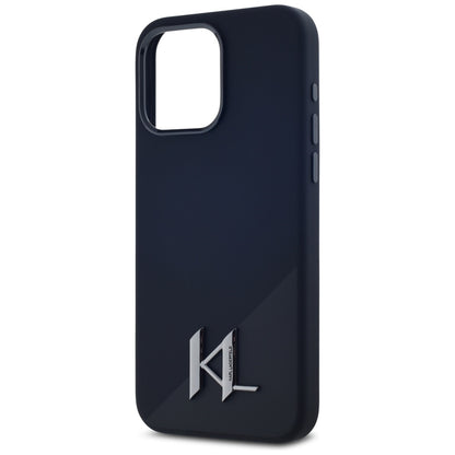 Capa MagSafe para Apple iPhone 15 Pro Max, Karl Lagerfeld, Silicone Shadow Metal Initial, Preta