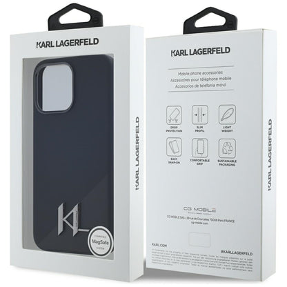 Capa MagSafe para Apple iPhone 15 Pro Max, Karl Lagerfeld, Silicone Shadow Metal Initial, Preta