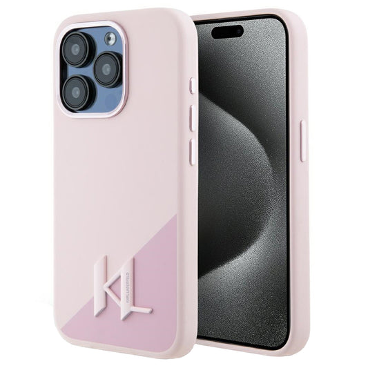 Capa MagSafe para Apple iPhone 15 Pro Max, Karl Lagerfeld, Silicone Shadow Metal Initial, Rosa