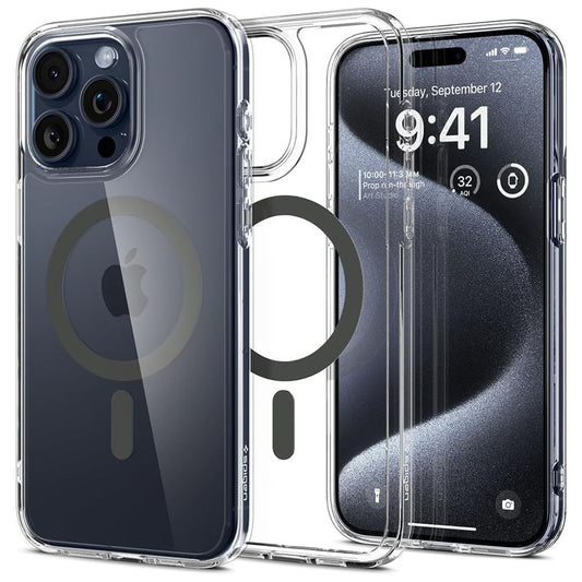 Capa MagSafe para Apple iPhone 15 Pro Max, Spigen, Ultra Hybrid Carbon, Transparente